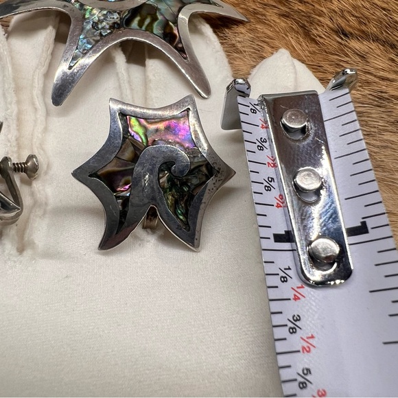 Vintage Taxco Mexico Sterling Silver Abalone Brooch Pin/ Pendant & Earrings Set - Picture 11 of 13